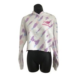 Psycho Tuna white cropped graphic print purple swirl tie dye hoodie size Small